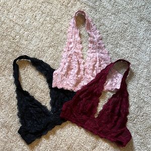 Free people halter lace bra set of three size XS